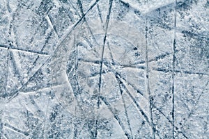 Ice hockey rink with traces from skates