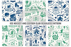 Ice Hockey and Soccer, football club seamless pattern. Vector. For football club background with ce hockey, soccer