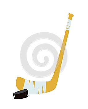 Ice hockey Stick and puck. simple flat design