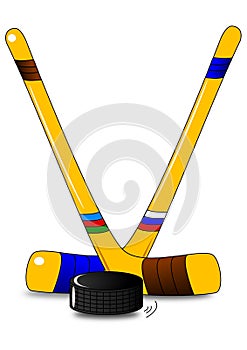 Ice hockey - two hockey sticks and puck