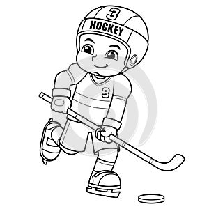 Ice Hokey Player Boy Ready To Shoot BW