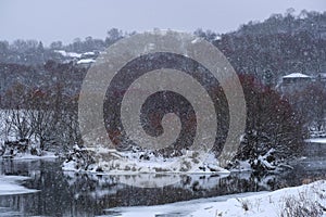 Ice-hole on a frozzen river in Zaraysk