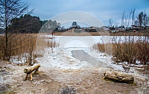 Ice hole to swim after outdoor bath