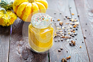 Ice Honey Pumpkin Spice Latte with Whipped Cream, Horizontal View