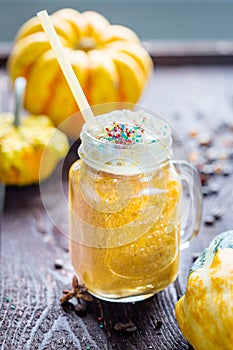 Ice Honey Pumpkin Spice Latte with Whipped Cream, Horizontal View