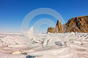 Ice hummocks on a background of lake depressions and Cape Uzury