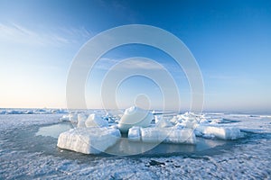 Ice hummocks in the sea