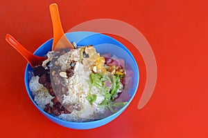 Ice kacang or ais kacang (ABC) in Malay language photo