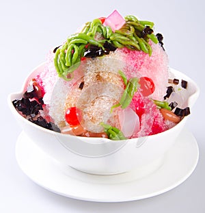 Ice kacang, dessert of shaved ice with icecream photo