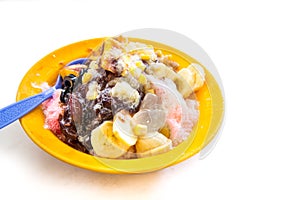 Ice kacang or shaved iced sweet dessert, popular in Malaysia photo