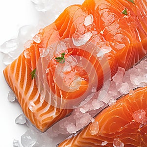 Ice kissed salmon fillets showcased in a tantalizing close up shot