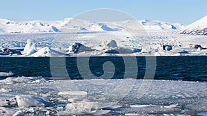 Ice lake over Jakulsarlon glacial in winter