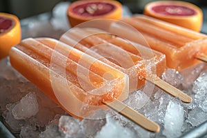 Ice lollies with blood orange and orange ice cream.