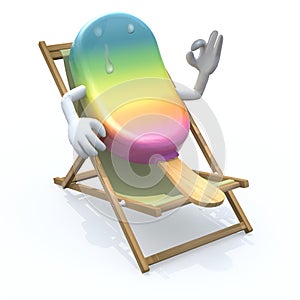 Ice lolly cartoon that rest in beach chair