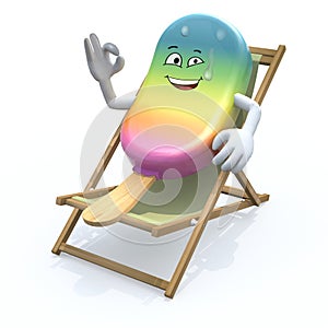 Ice lolly cartoon that rest in beach chair