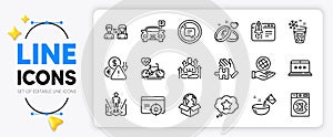 Ice maker, Launder money and Yoga line icons. For web app. Vector