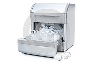 Ice maker or refrigerator to make fresh clean ice cubes. Ice Machine full of ice cube photo