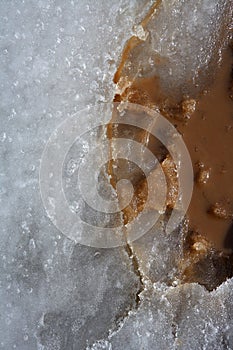 Ice meltwater soil on red clay mud