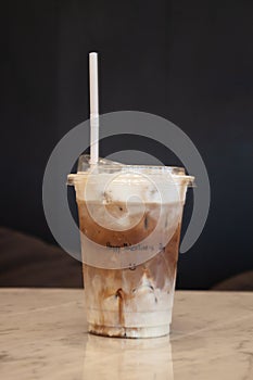 Ice mocha coffee in a glass with cream
