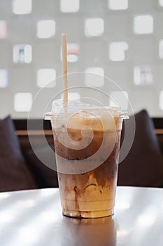 Ice mocha coffee in a glass with cream