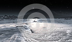 Ice on the Moon. The ice in the bottom of a permanently shadowed crater near the Moon\'s south pole photo