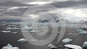 Ice movement icebergs of global warming floats in ocean of Antarctica.