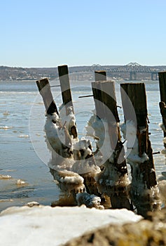 Ice on Old River Pilings