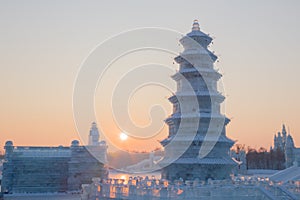 Ice pagoda at sunset