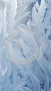 Ice pattern on the frozen window. Frosty beautiful natural winter background