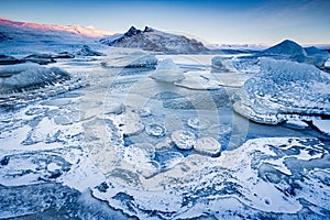 Ice patterns abound in Jokulsaralon Glacier Lagoon in Iceland