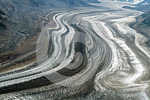Ice patterns in the Lowell glacier in Kluane National Park, Yukon, Canada