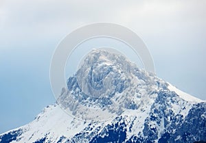 An icy mountain peak in French Alps, winter 2019 photo