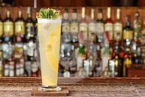 Ice pineapple cocktail based on dry vermouth, pineapple juice and crushed ice.