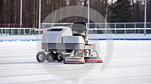 Ice resurfacing machine smoothes skating rink with precision and efficiency.AI Generated