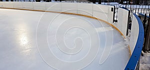 Ice rink floor surface background and texture in winter time