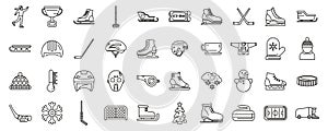 Ice rink icons set outline vector. Activity athlete champion