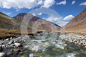 ice river high in himalayan mountains