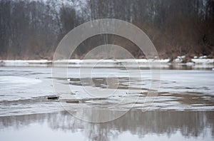 Ice on the river Venta in Lithuania, Mazeikiai City