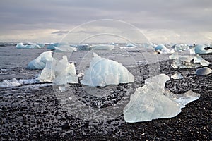 Ice rock with black sand at Diamond beach, Iceland