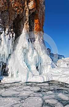 Ice on rocks on Lake Baikal