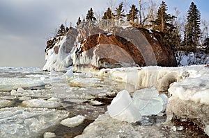 Ice and Rocky Shoreline in Winter