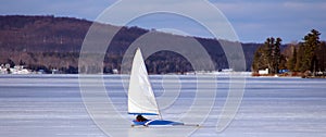 Ice sailing in froze lake in north Michigan during winter