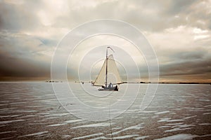 Ice sailing on the Gouwzee in the Netherlands