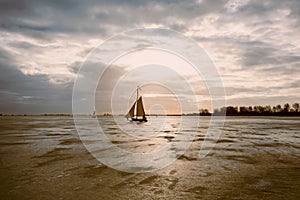 Ice sailing on the Gouwzee in the Netherlands