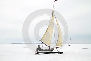 Ice sailing on the Gouwzee in the Netherlands