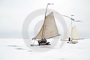 Ice sailing on the Gouwzee in the Netherlands