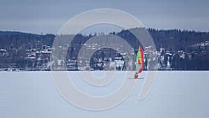 Ice sailing on frozen lake Siljan n Rattvik in Dalarna in Sweden photo