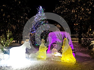 Ice sculpture of Jesus Christ`s birth