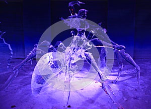 Ice sculpture at night in Confederation Park, Winterlude Event in Ottawa