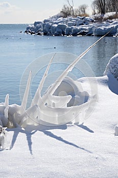 Ice sculpture and shore ice Lake Ontario